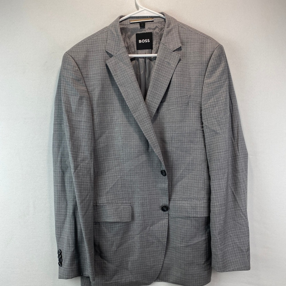 Hugo Boss Sportscoat Mens 42R Grey Virgin Wool Micro Check 2 Button Blazer